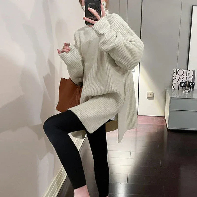 T-line Apricot / M Women ,Oversized ,Knitted Sweater , Long Sleeve, Pullover, Tunic, Tops, Jumpers winter pullover (2 weeks delivery)