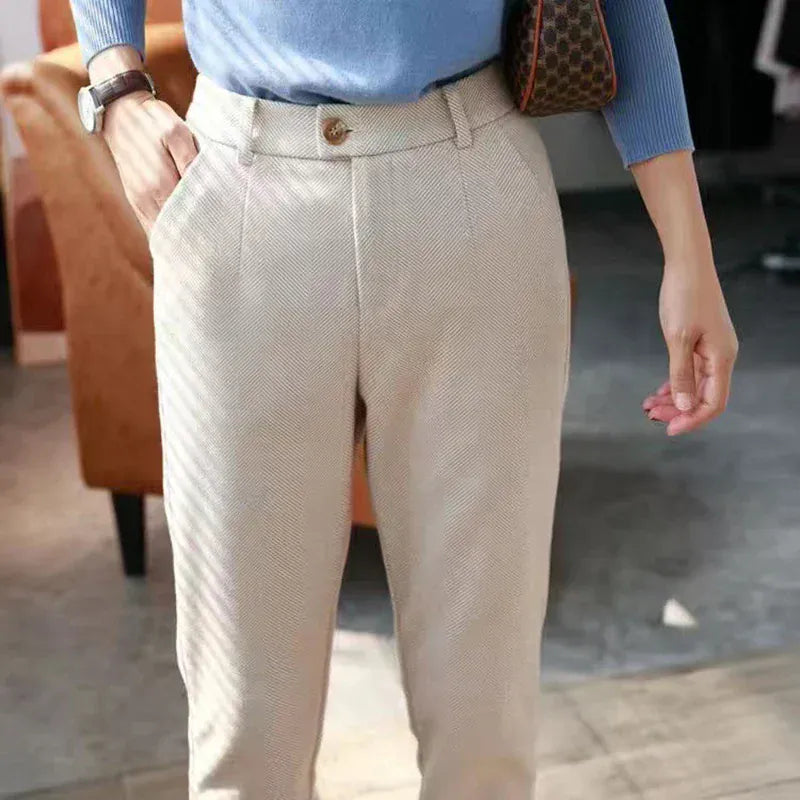 T-line Beige / S Autumn / Winter, High Waisted Pants, Women Trousers, Woolen Pants (2 weeks delivery)