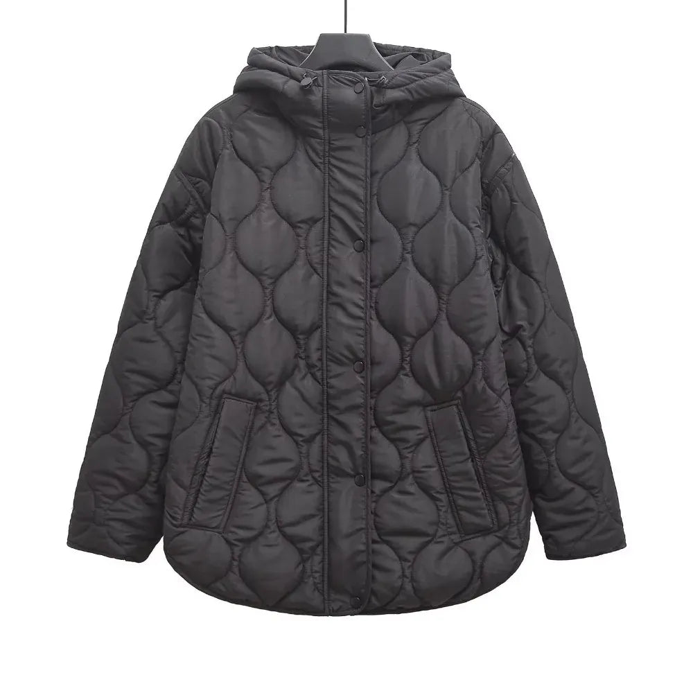 T-line Black / M Women Loose Warm Adjustable Hood, Overcoat Long Sleeves Single Breasted , Pocket Jacket, Spring , Coat(2 weeks delivery)