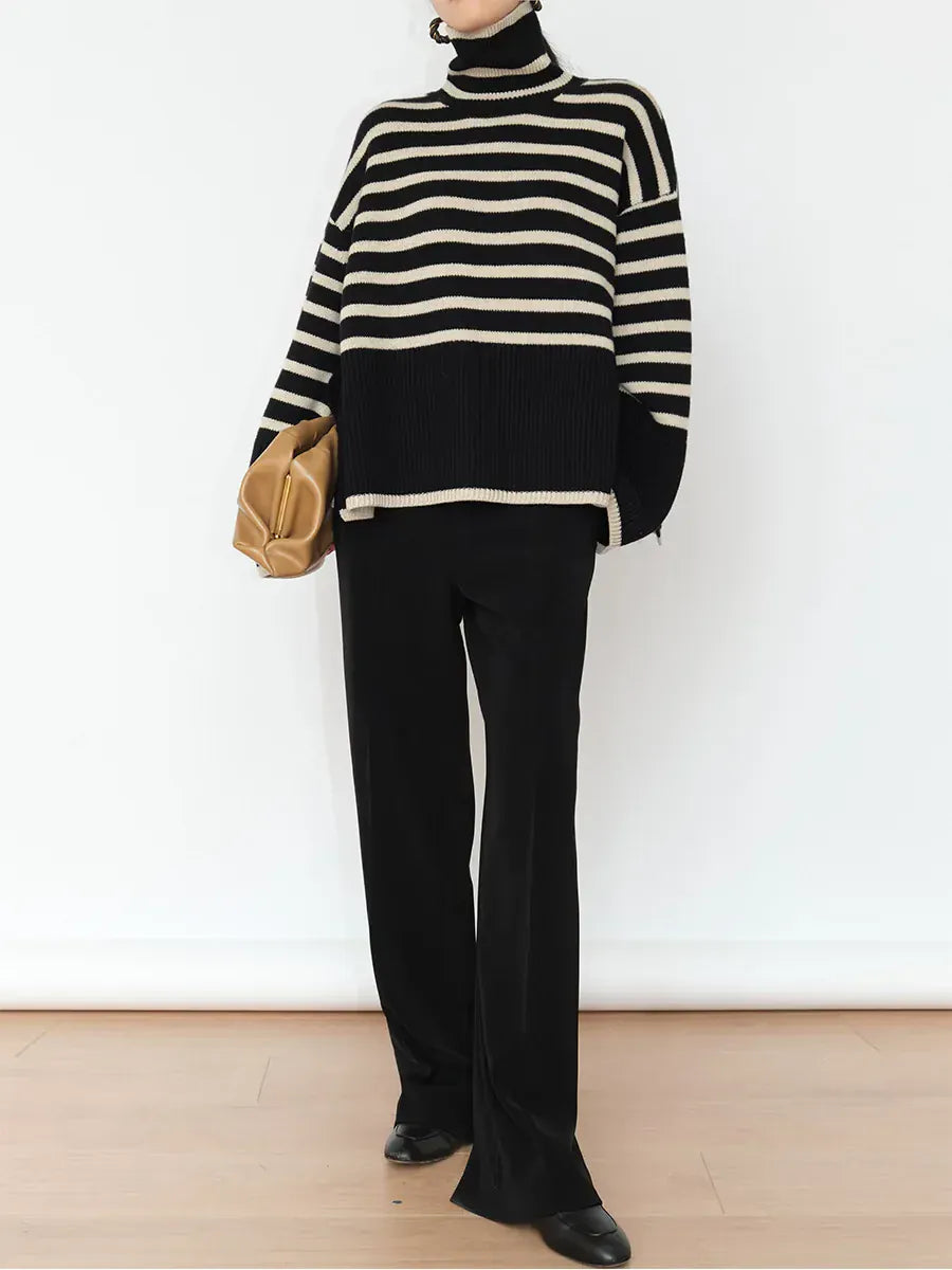 T-line Black / One Size Women's Striped Sweater, Autumn / Winter Knitwear Pullover (2 weeks delivery)