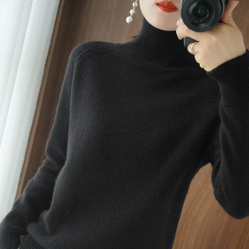 T-line Black / XL Women Autumn Winter Turtleneck Sweater Elegant Slim Solid Ribbed Knitted Cashmere Jumpers Female Long Sleeve Pullover Knitwear (2 weeks delivery)
