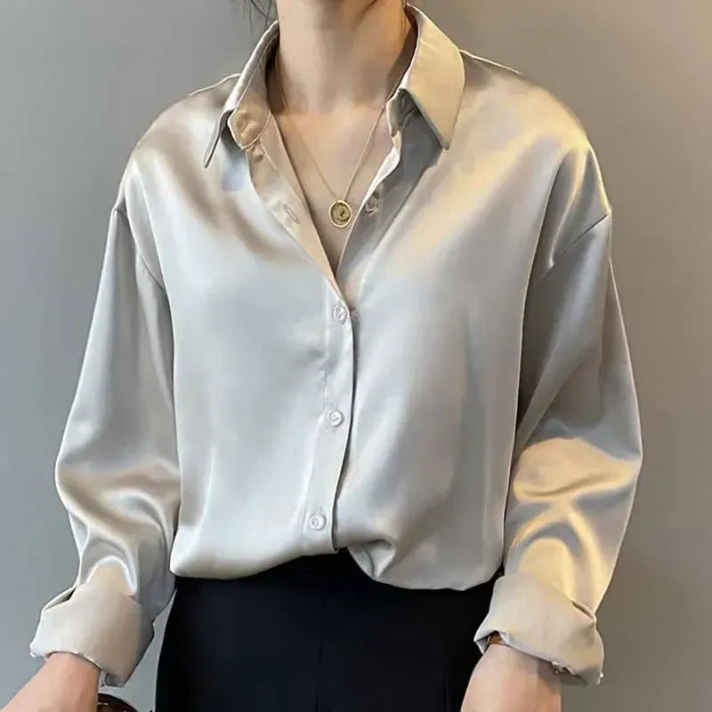 T-line Casual, Button, Silk, Tops, Satin, Loose, Women Shirt, Blouse (2 weeks delivery)