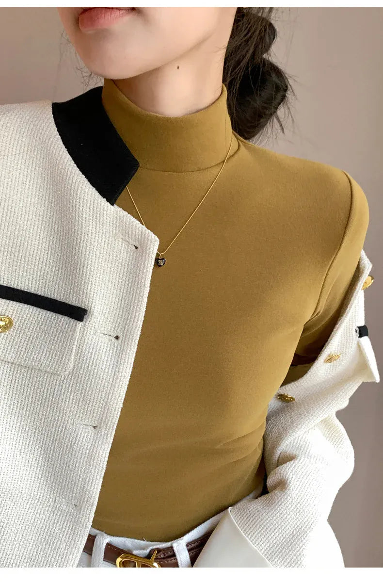 T-line Half-High Neck, Double-Sided Fleece, Base Shirt for Women, Autumn / Winter, Long-Sleeve Top, Warm, pullover, sweater (2 weeks delivery)