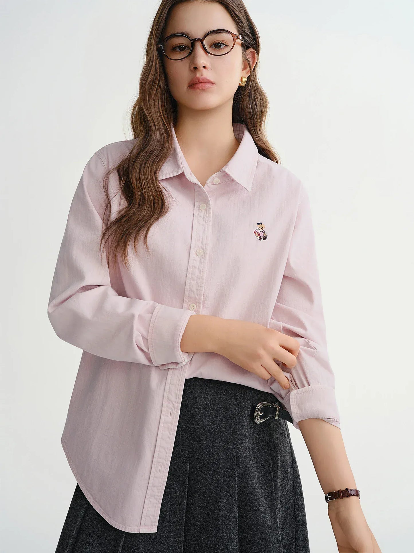 T-line Pink / M Plus Size Women's Shirt Autumn / Winter, Slimming Fit, shirt, Top, Blouse, Denim (2 weeks delivery)