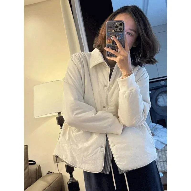 T-line S 45.00 kg-52.50 kg / White Lightweight Cotton Jacket, Short Women's Autumn / Winter Loose Fit Jacket, Coat (2 weeks delivery)
