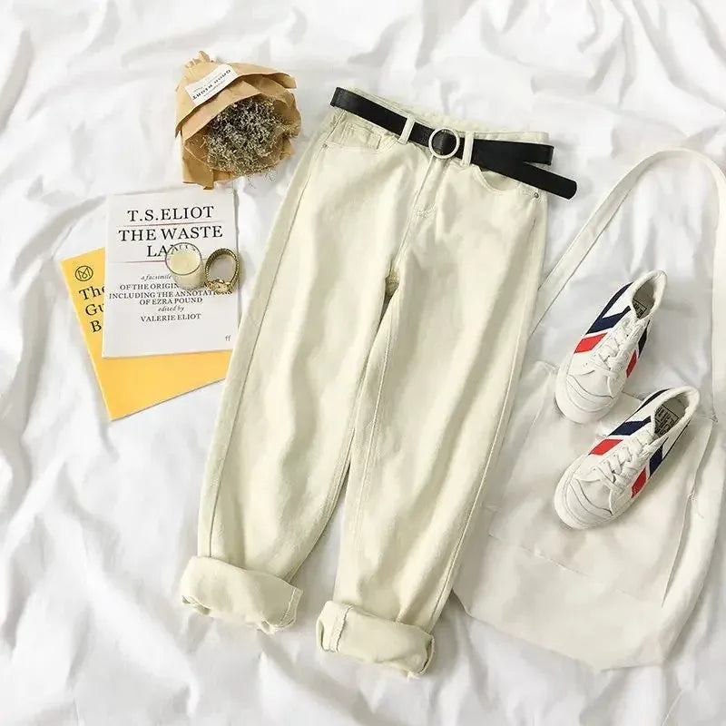 T-line S / Apricot Loose-Fit Slimming High-Waisted Jeans, Women Straight-Leg Pants, trouser (2 weeks delivery)