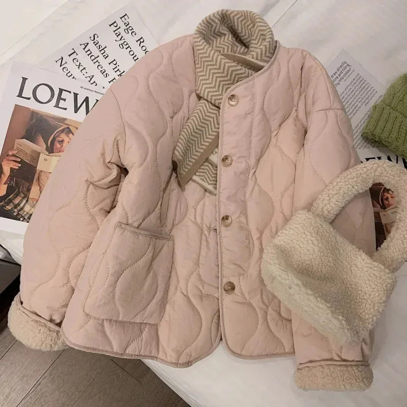 T-line S / Pink Lamb Fur Lined Thickened Warm Jacket, Women's Spring / Autumn coat (2 weeks delivery)