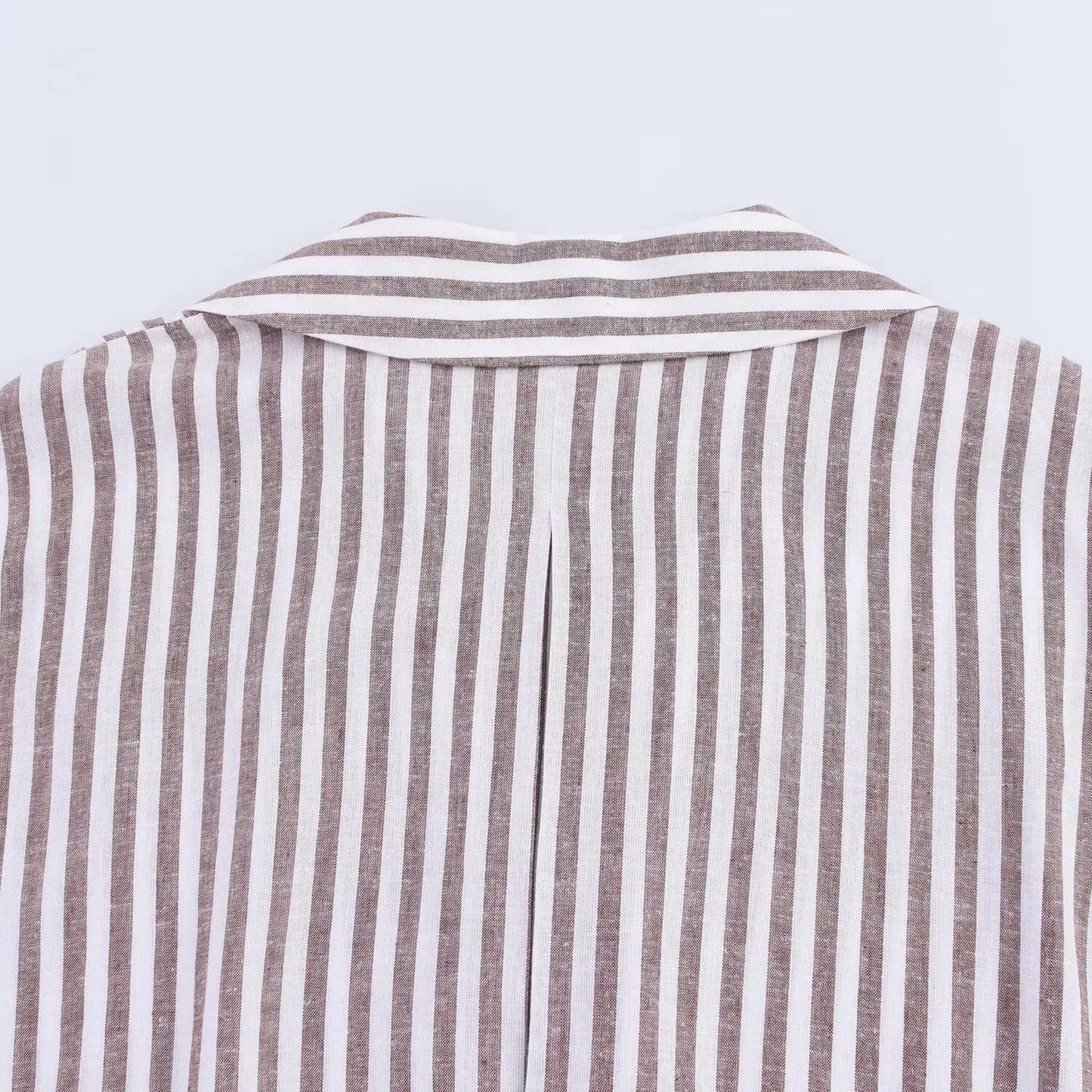 T-line Summer Women's Curled Wide Sleeves Linen Blended Striped Asymmetric Casual Shirt Versatile Collar Linen Blended Printed Shirt