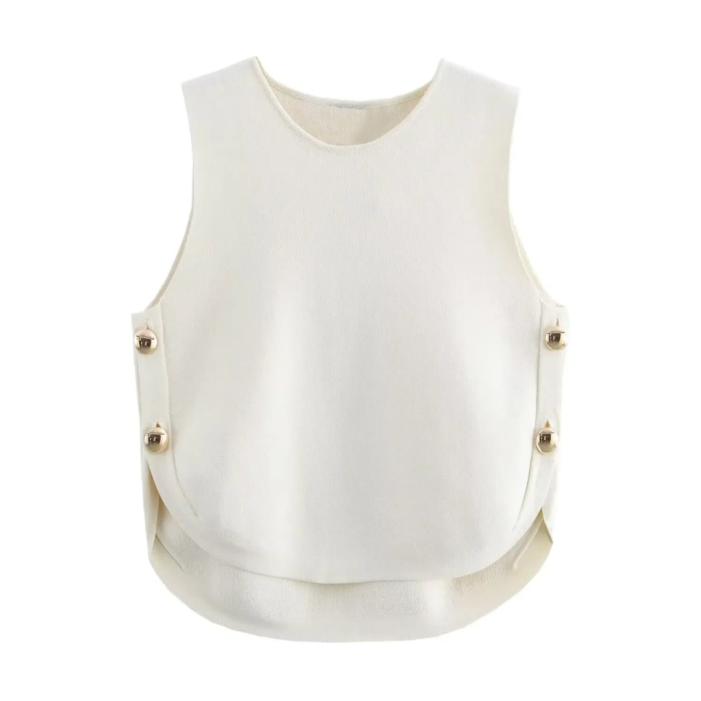 T-line White / S Woman Side Buttons Knitted Vest, Casual Slim Sleeveless , O Neck , Autumn Crop (2 weeks delivery)