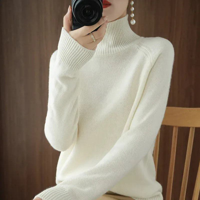 T-line White / XL Women Autumn Winter Turtleneck Sweater Elegant Slim Solid Ribbed Knitted Cashmere Jumpers Female Long Sleeve Pullover Knitwear (2 weeks delivery)