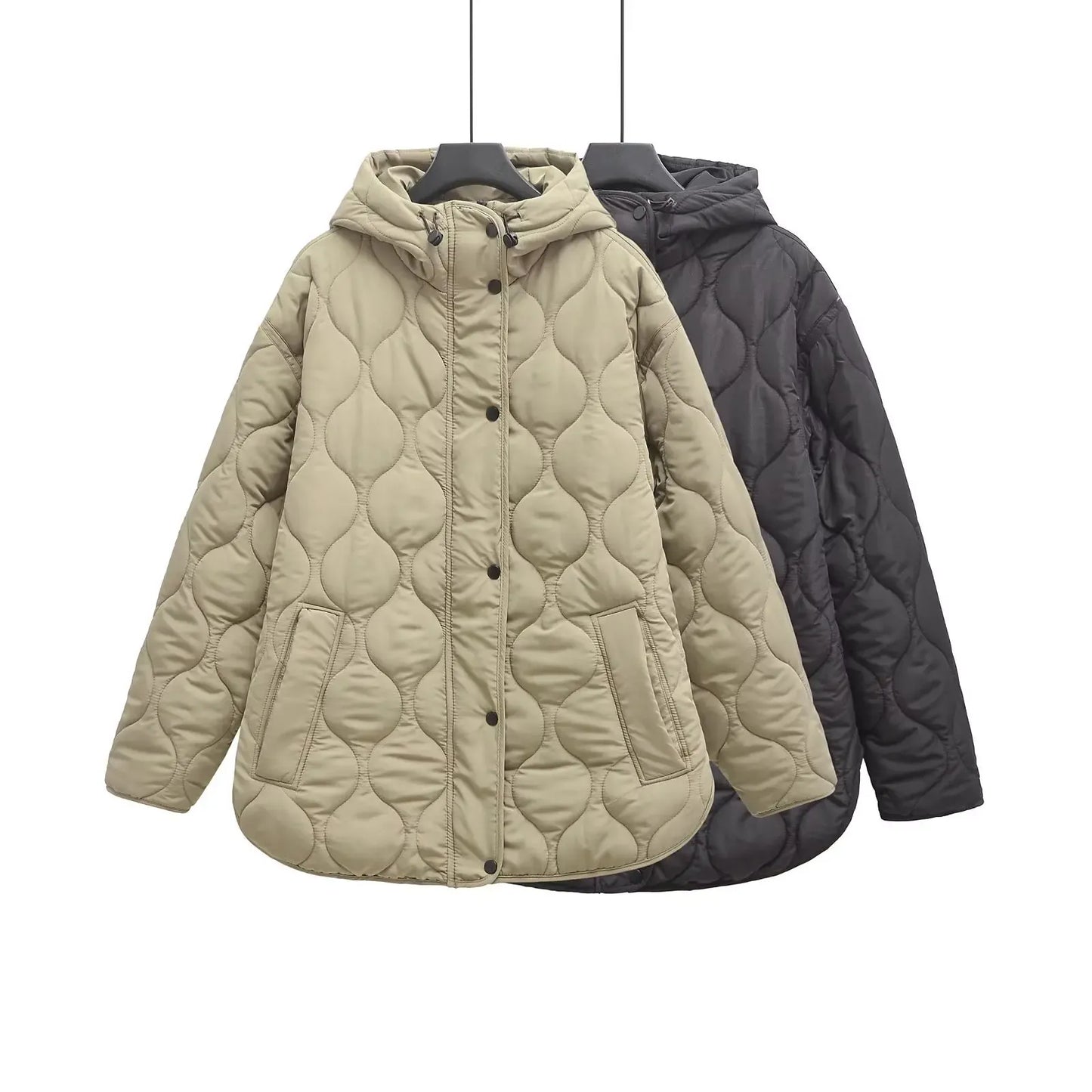 T-line Women Loose Warm Adjustable Hood, Overcoat Long Sleeves Single Breasted , Pocket Jacket, Spring , Coat(2 weeks delivery)