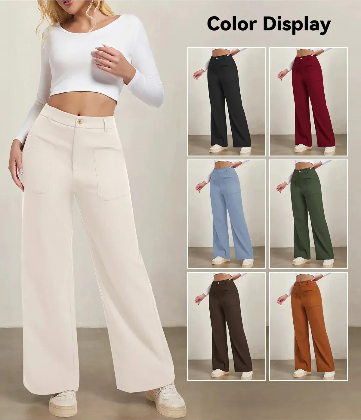 T-line Women's , Pocket, Button, Wide Leg Pants, High Waist Trousers , trouser for All Seasons (2 weeks delivery)