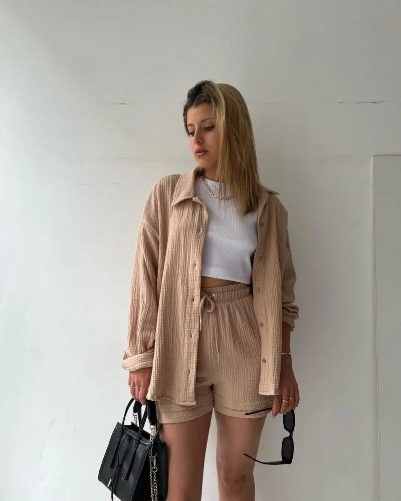 Multi Color Loose Short Pants and shirt Sets For Women ,  Summer Women's Two Pieces Suit  (5 - 10 work days free delivery)