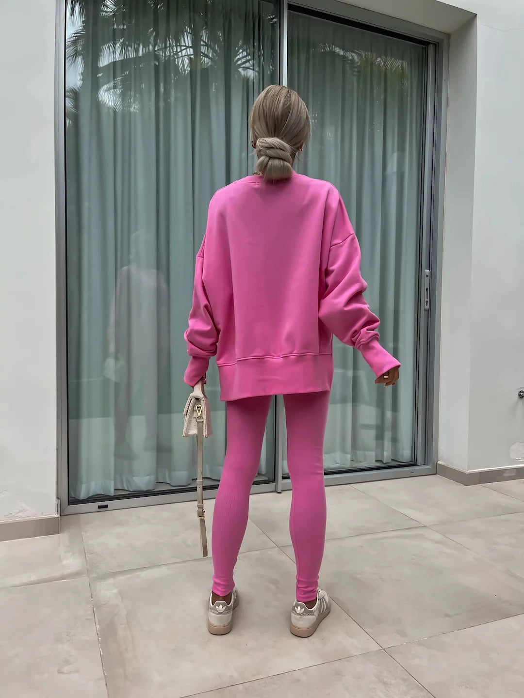 solid color round neck loose pullover hoodie  suit,  yoga skinny pants und pullover, legging, Female two-piece set (5 - 10 free delivery)