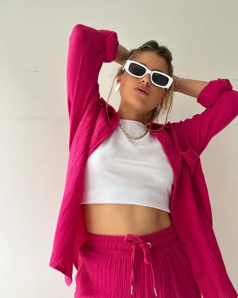 Multi Color Loose Short Pants and shirt Sets For Women ,  Summer Women's Two Pieces Suit  (5 - 10 work days free delivery)