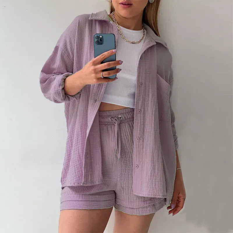 Multi Color Loose Short Pants and shirt Sets For Women ,  Summer Women's Two Pieces Suit  (5 - 10 work days free delivery)