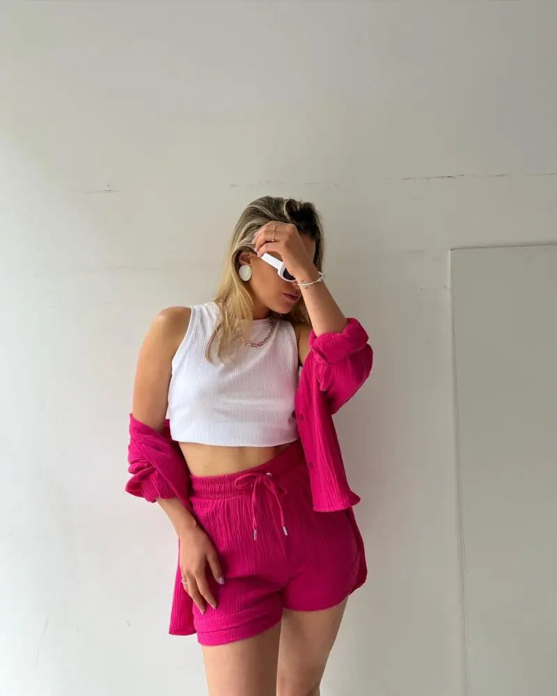 Multi Color Loose Short Pants and shirt Sets For Women ,  Summer Women's Two Pieces Suit  (5 - 10 work days free delivery)