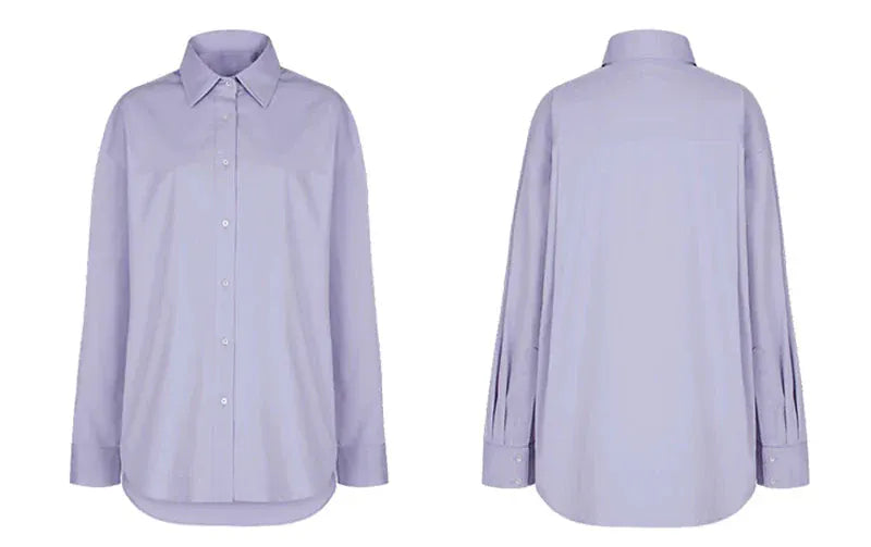 T-line 100% Cotton Women's Shirt, Solid Color, Button, Turn-Down Collar, Long-Sleeved (2 weeks delivery)