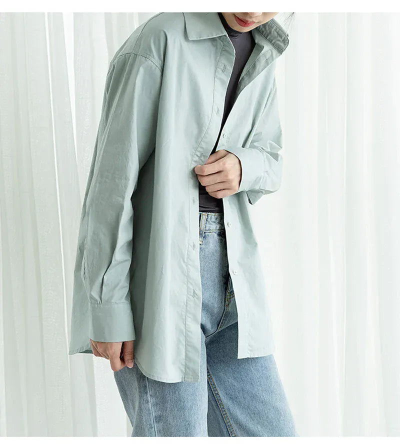 T-line 100% Cotton Women's Shirt, Solid Color, Button, Turn-Down Collar, Long-Sleeved (2 weeks delivery)