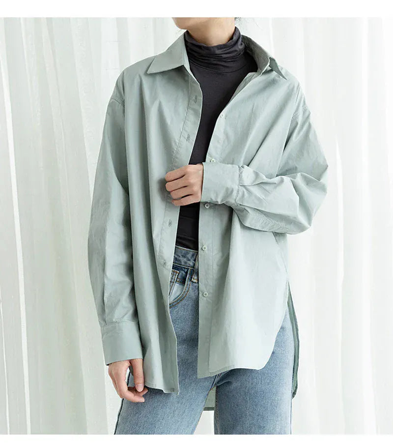 T-line 100% Cotton Women's Shirt, Solid Color, Button, Turn-Down Collar, Long-Sleeved (2 weeks delivery)