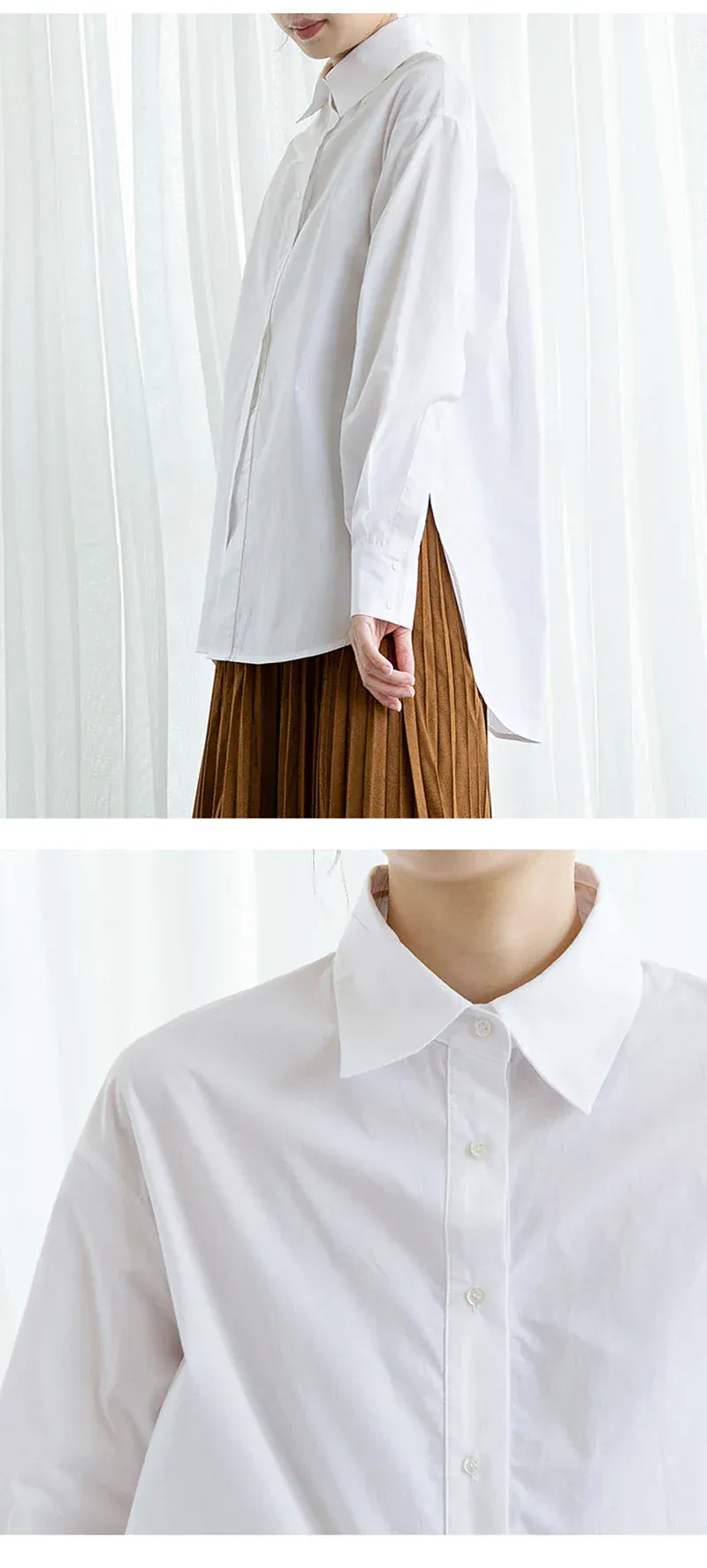 T-line 100% Cotton Women's Shirt, Solid Color, Button, Turn-Down Collar, Long-Sleeved (2 weeks delivery)