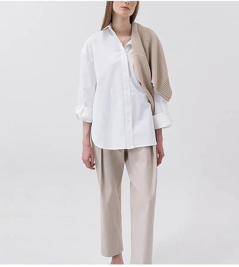 T-line 100% Cotton Women's Shirt, Solid Color, Button, Turn-Down Collar, Long-Sleeved (2 weeks delivery)