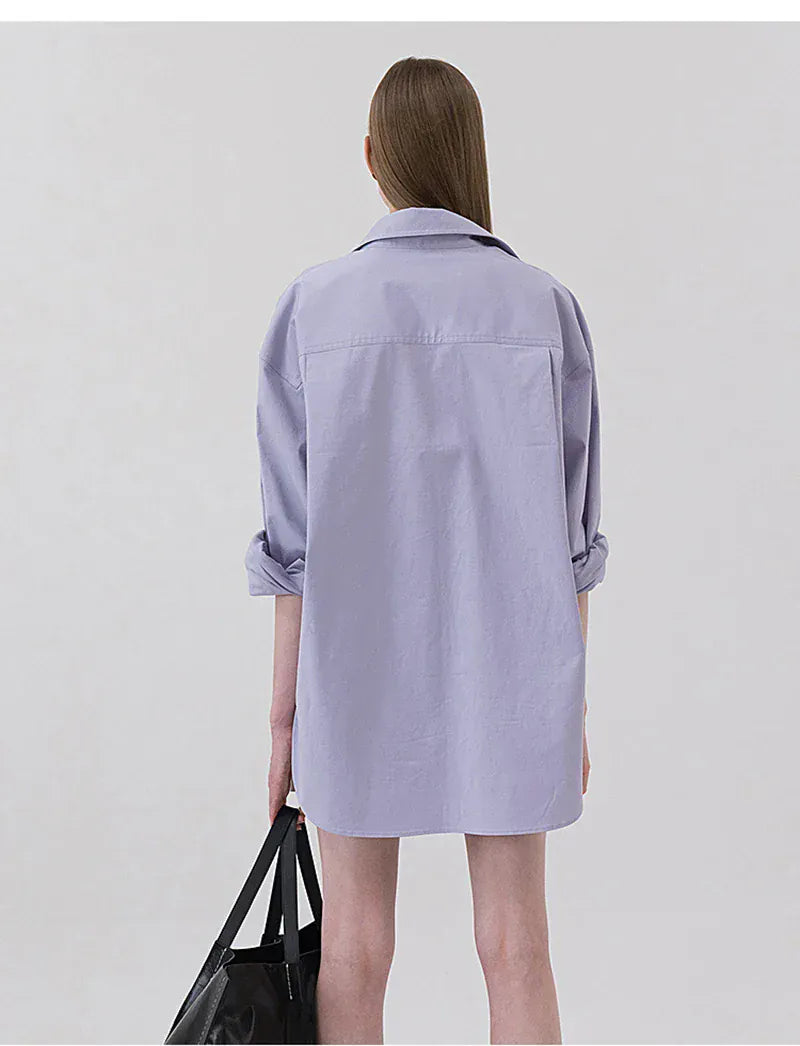 T-line 100% Cotton Women's Shirt, Solid Color, Button, Turn-Down Collar, Long-Sleeved (2 weeks delivery)