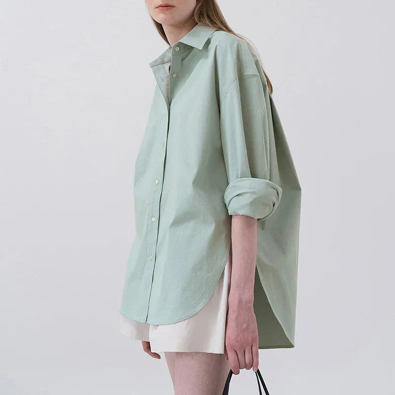 T-line 100% Cotton Women's Shirt, Solid Color, Button, Turn-Down Collar, Long-Sleeved (2 weeks delivery)