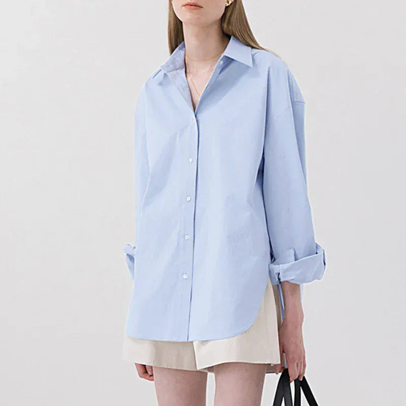 T-line 100% Cotton Women's Shirt, Solid Color, Button, Turn-Down Collar, Long-Sleeved (2 weeks delivery)