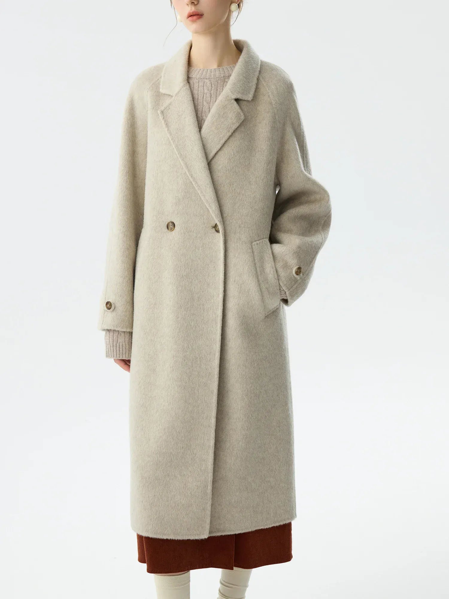 T-line 100% Wool Retro  Raglan Sleeve Coat For Women, Long Coat (2 weeks delivery)