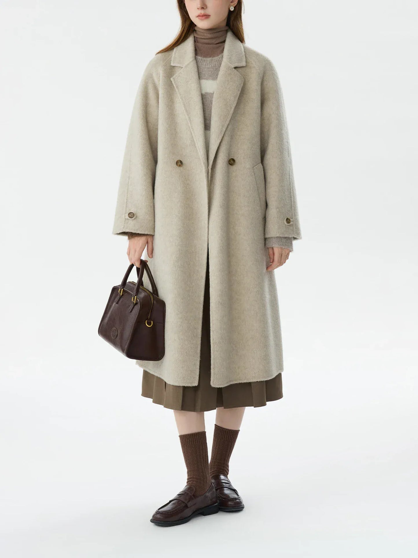 T-line 100% Wool Retro  Raglan Sleeve Coat For Women, Long Coat (2 weeks delivery)