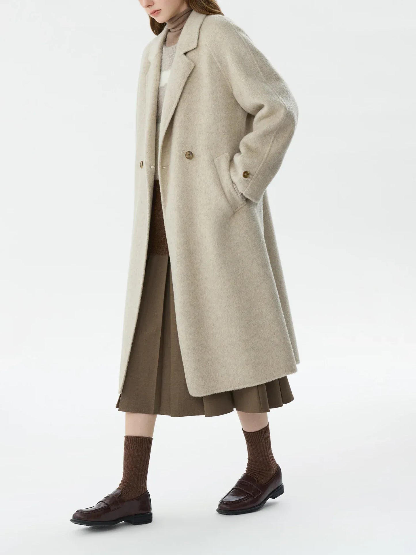 T-line 100% Wool Retro  Raglan Sleeve Coat For Women, Long Coat (2 weeks delivery)