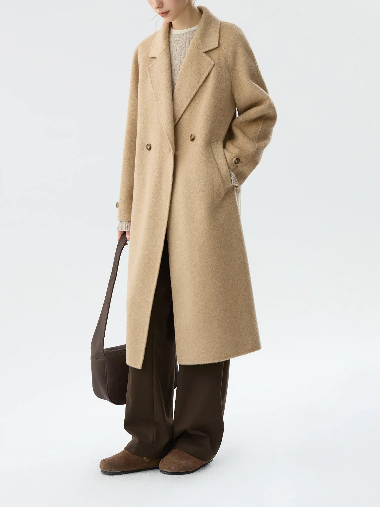 T-line 100% Wool Retro  Raglan Sleeve Coat For Women, Long Coat (2 weeks delivery)