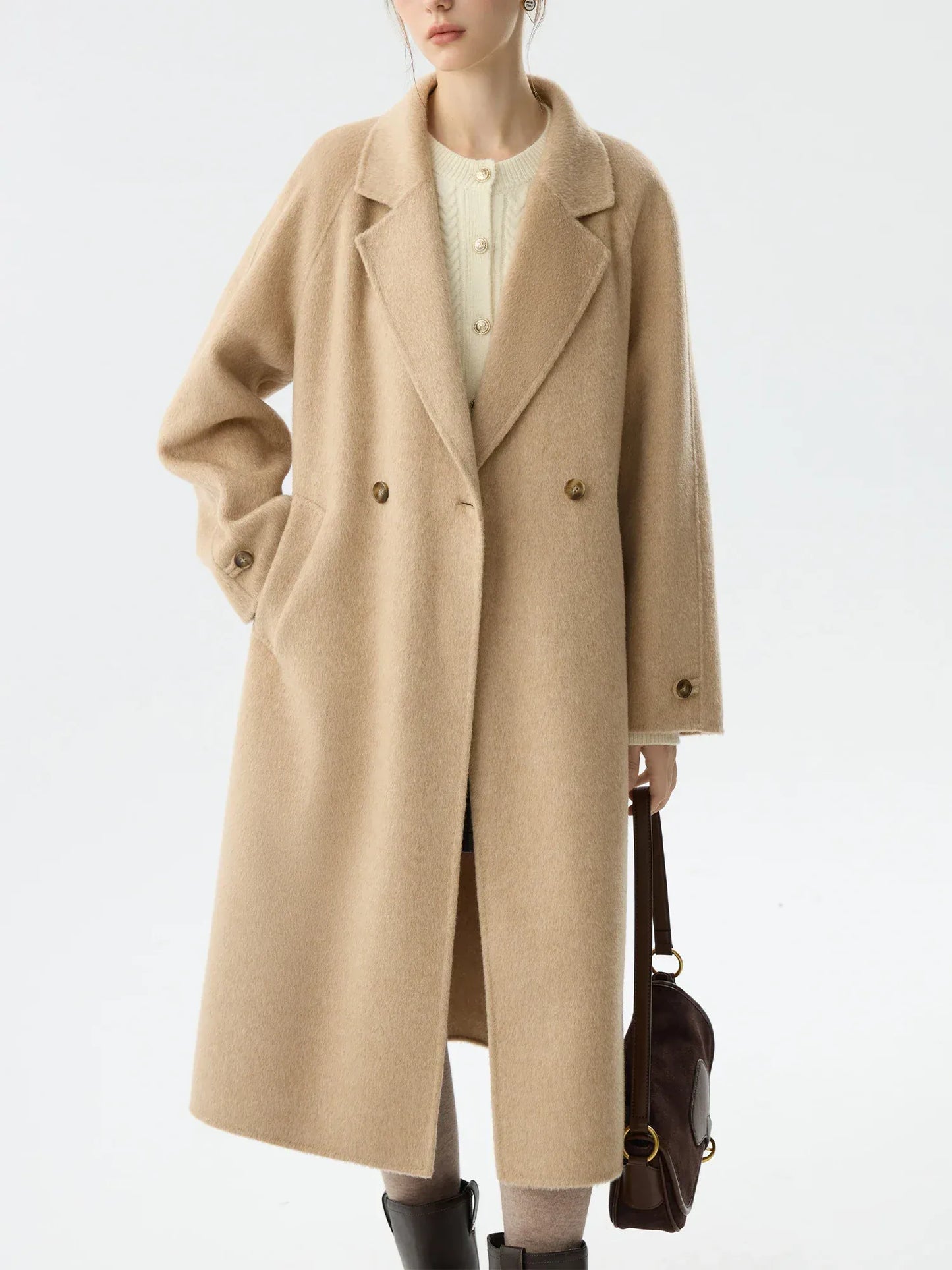 T-line 100% Wool Retro  Raglan Sleeve Coat For Women, Long Coat (2 weeks delivery)