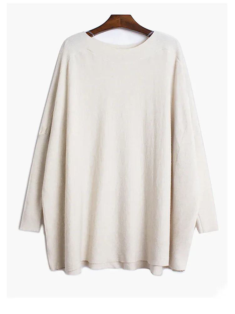 T-line Apricot b / One Size Big Size Knitting Sweater, Loose Fit, Long Sleeve, Women Pullovers, Spring / Autumn  (2 weeks delivery)