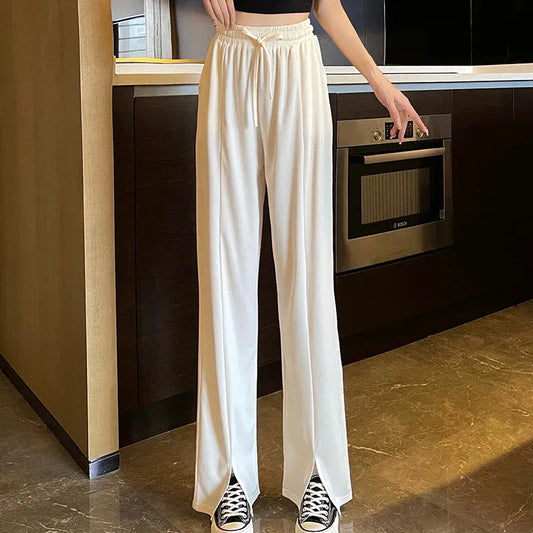 T-line Apricot / L Women  Summer Pants,  Wide Leg, Straight Leg, Trousers, High Waisted (2 weeks delivery)