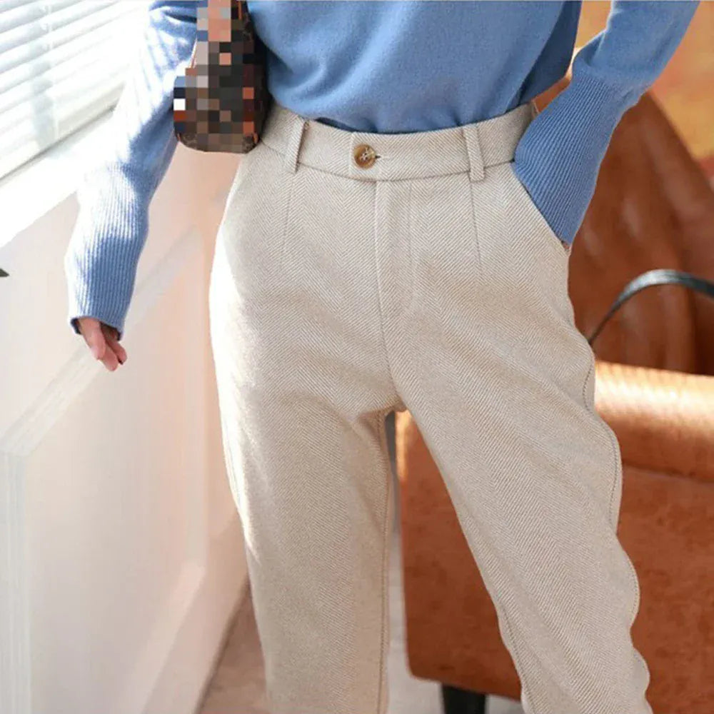 T-line Apricot / S 40-49kg Woolen Pants Women's, Pencil Pants , Fall/Winter, High Waist, Elegant Casual,  Trousers, Female,  Pants (2 weeks delivery)