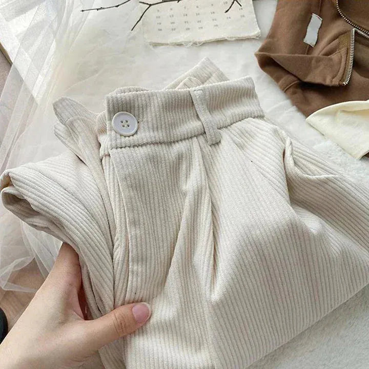 T-line Apricot / S High Waist  Pants Women, Spring / Fall, Straight, Full Length Trousers,  Pants (2 weeks delivery)