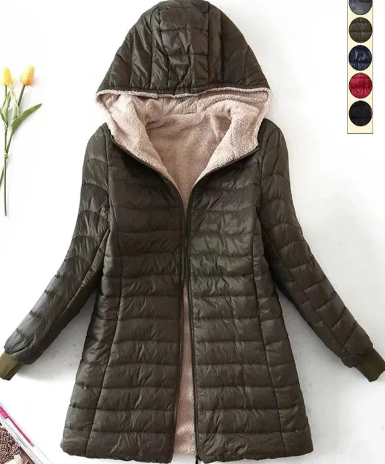 T-line Army Green / S Mid Length  Hooded Fit Women Jackets, Autumn Winter ,Warm, Lamb,Fleece (2 weeks delivery)