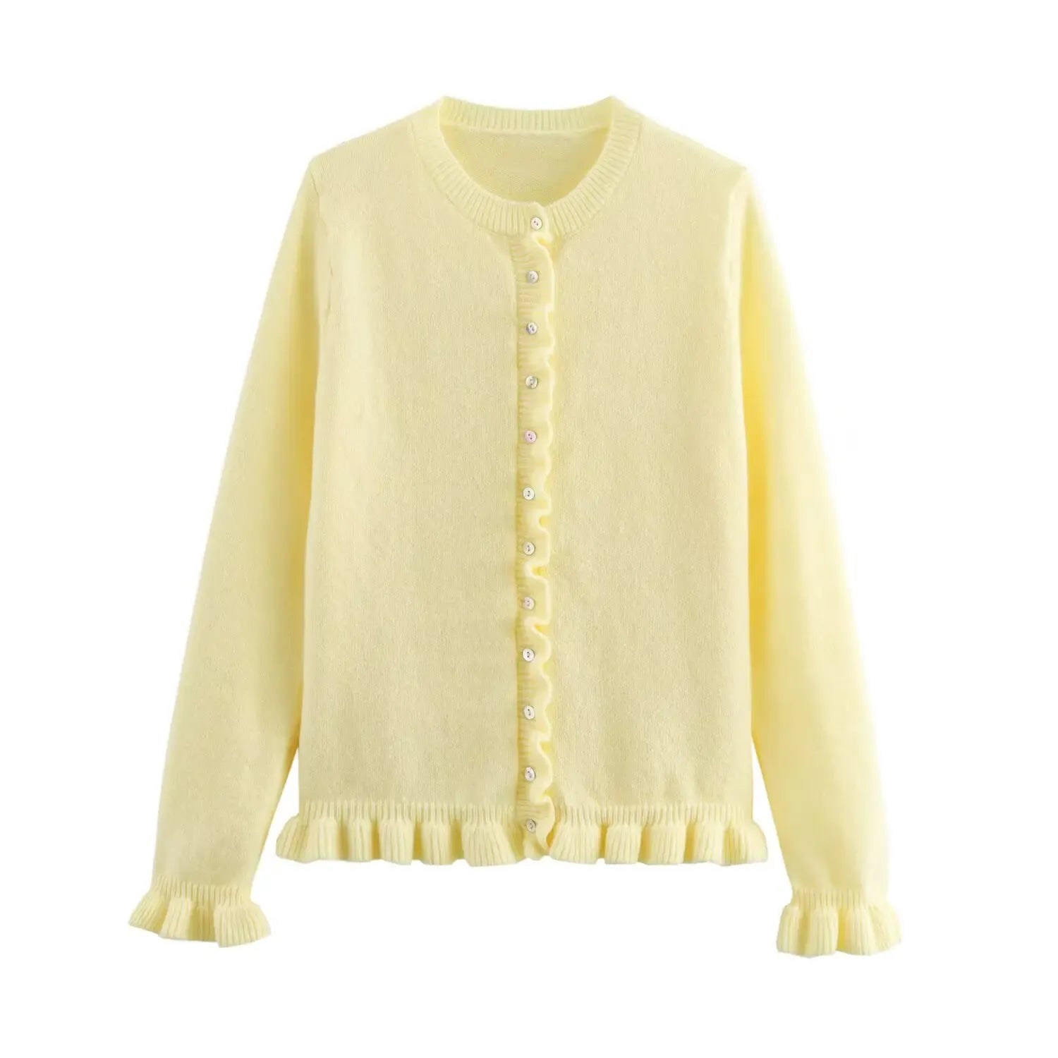 T-line As Picture 4 / M Women Fall Elegant Knit Cardigan Yellow Petal Sleeve Sweater 2025 Autumn Fashion Versatile Sweet Vibrant Sweater Cardigan