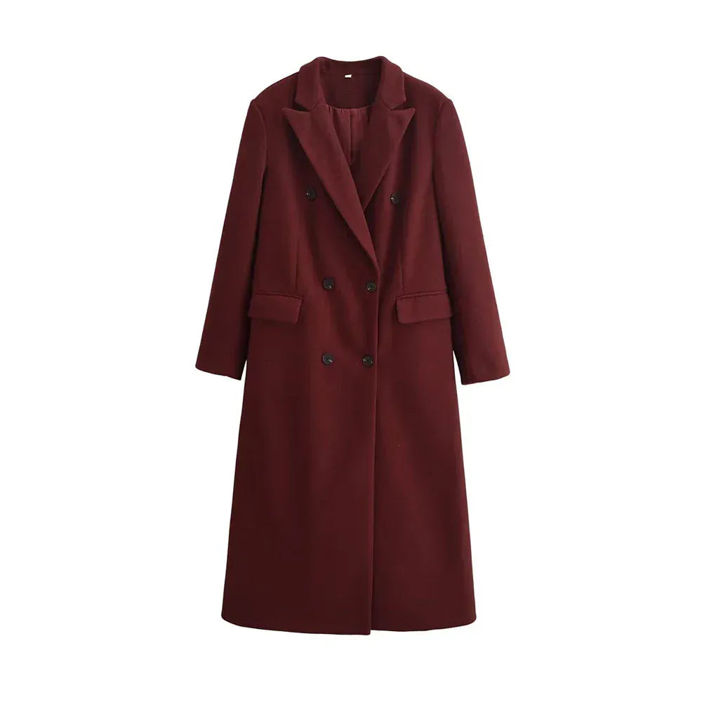 T-line as picture / L Double Breasted Woolen Coat for Women, Long Sleeve, Flap Pockets,Outerwear, Overcoat(2 weeks delivery)