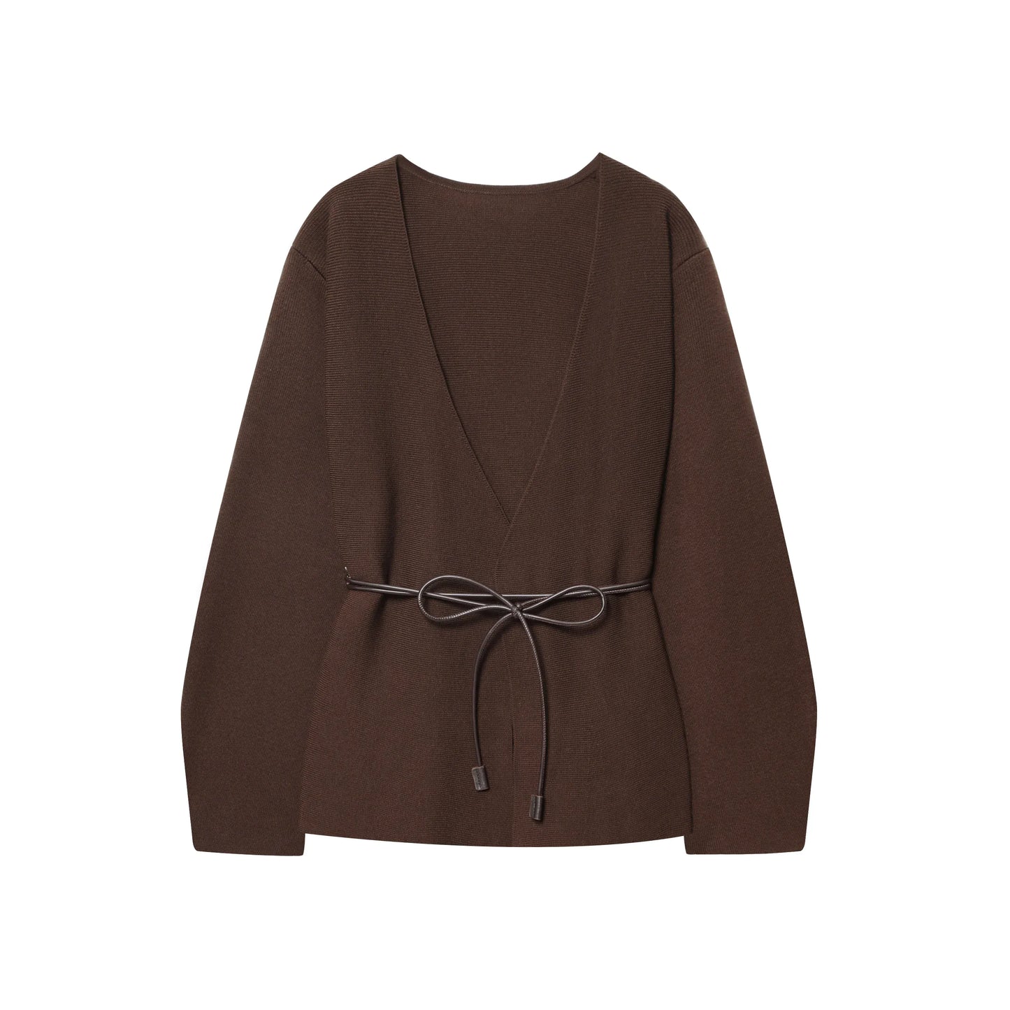 T-line as-picture / L KONDALA Casual Chic Brown Knit Cardigans Women V Neck Long Sleeve Sashes Loose Sweaters Fashion 2025 Fall Winter Office Lady Top