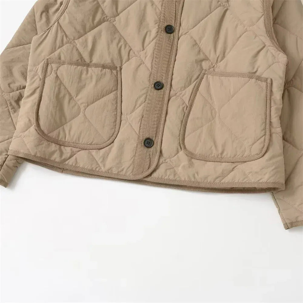 T-line Autumn/Winter  Casual Women's Round Neck, Long Sleeve, Single breasted, Cotton Jacket (2 weeks delivery)