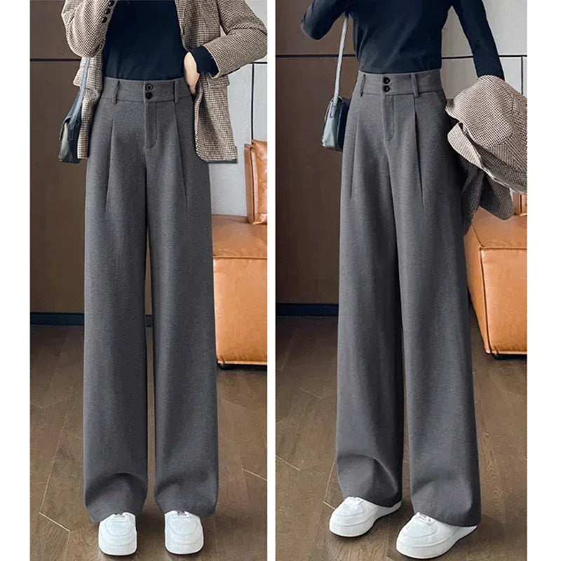 T-line Autumn / Winter Comfortable, Woolen Pants, Female , Straight Leg Trousers, Thicken High Waisted Pants (2 weeks delivery)