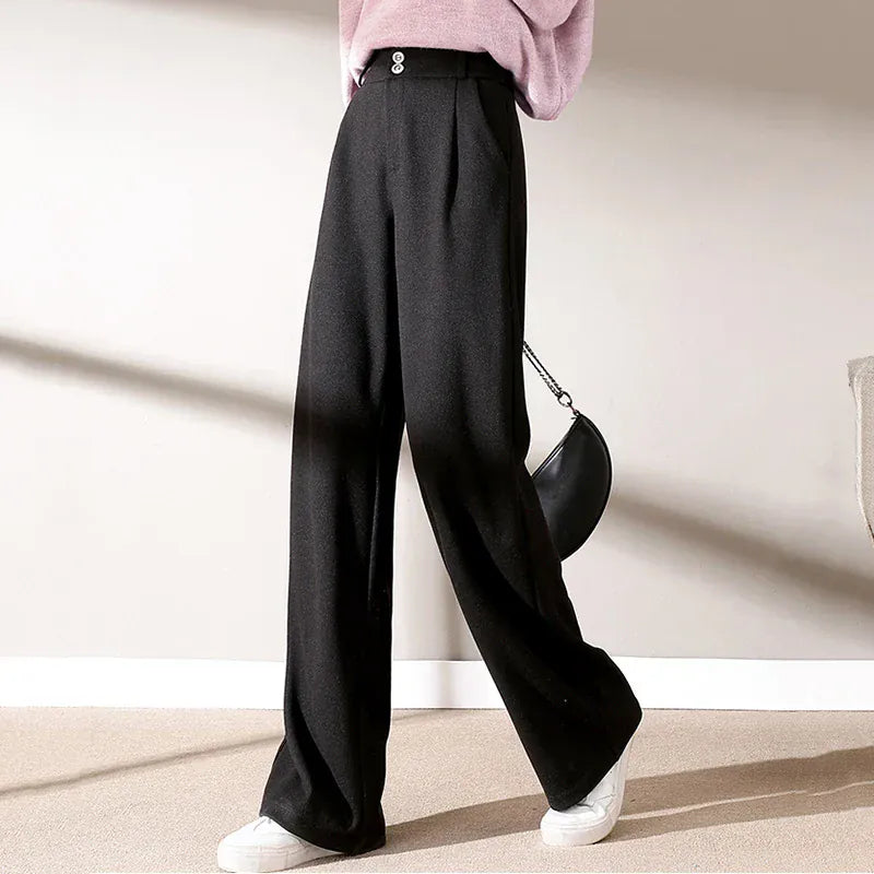 T-line Autumn / Winter Comfortable, Woolen Pants, Female , Straight Leg Trousers, Thicken High Waisted Pants (2 weeks delivery)