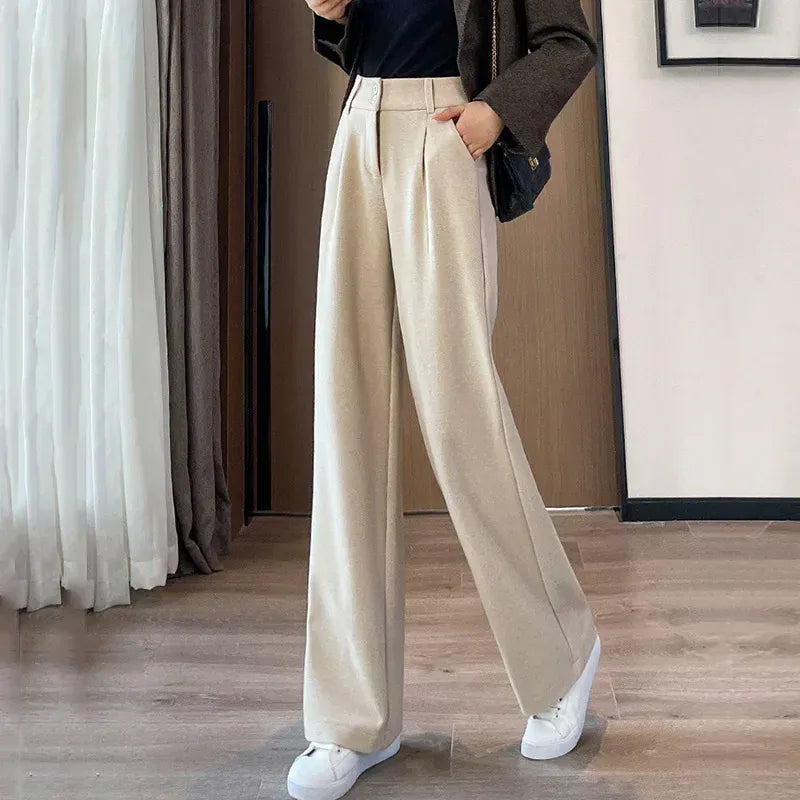 T-line Autumn / Winter Comfortable, Woolen Pants, Female , Straight Leg Trousers, Thicken High Waisted Pants (2 weeks delivery)