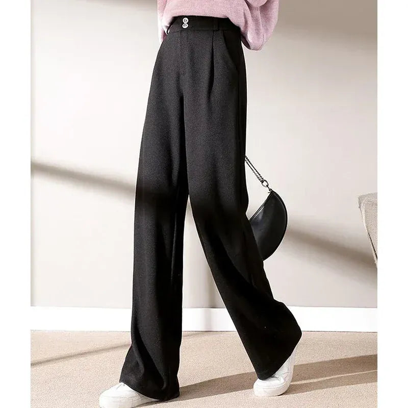 T-line Autumn / Winter Comfortable, Woolen Pants, Female , Straight Leg Trousers, Thicken High Waisted Pants (2 weeks delivery)