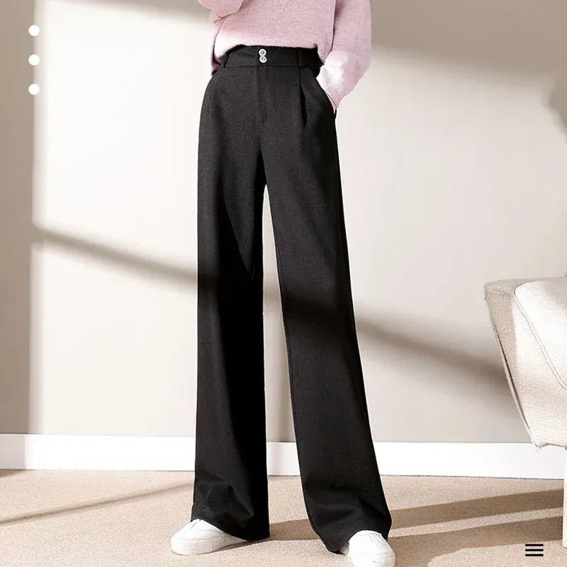 T-line Autumn / Winter Comfortable, Woolen Pants, Female , Straight Leg Trousers, Thicken High Waisted Pants (2 weeks delivery)