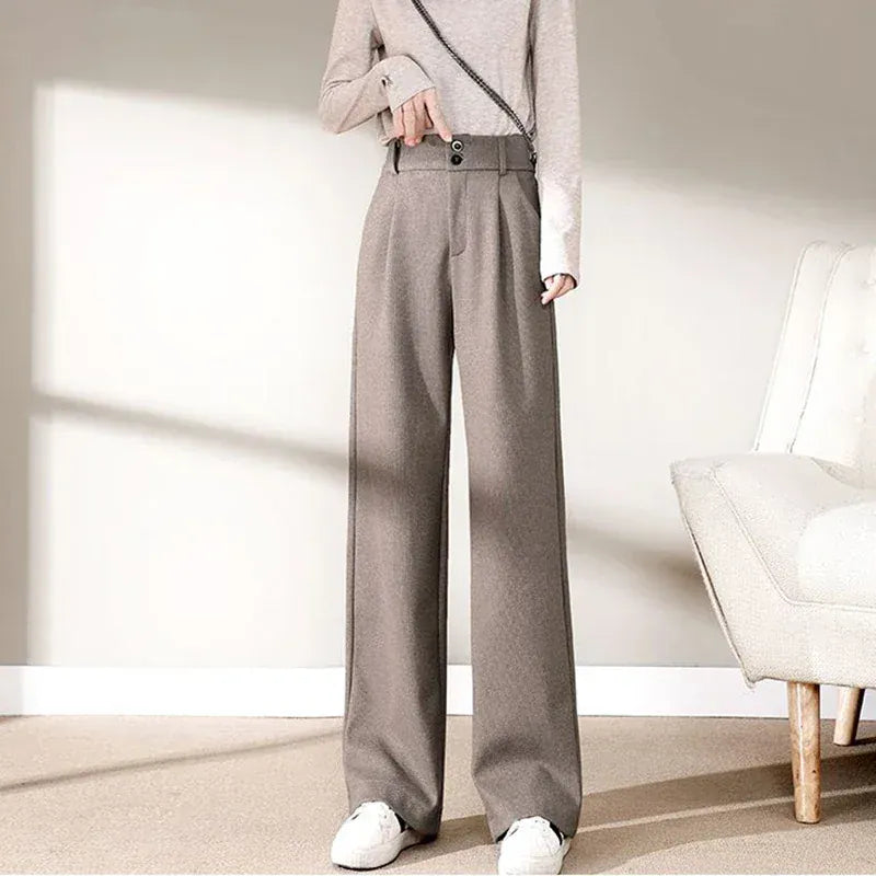 T-line Autumn / Winter Comfortable, Woolen Pants, Female , Straight Leg Trousers, Thicken High Waisted Pants (2 weeks delivery)