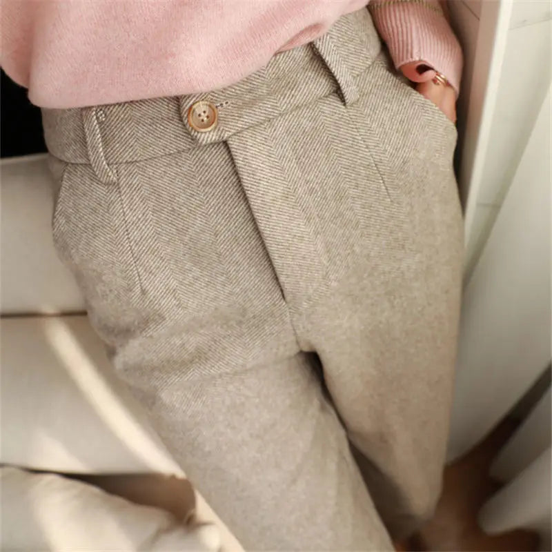 T-line Autumn  / Winter,  High Waisted  Pants,  Women Trousers, Woolen Pants (2 weeks delivery)